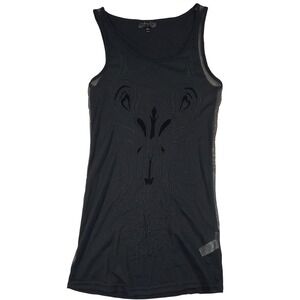 Topshop Black Tank Top Sheer Mesh Velvet‎ Embroidered Gothic Chic Festival Shirt